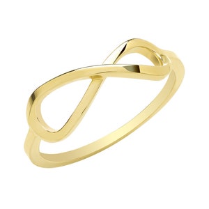 Ladies 9ct Yellow Gold Sideways Infinity Ring Hallmarked 375 - Real 9K Gold