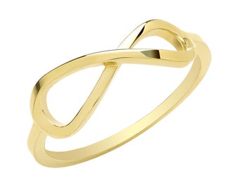 Ladies 9ct Yellow Gold Sideways Infinity Ring Hallmarked 375 - Real 9K Gold