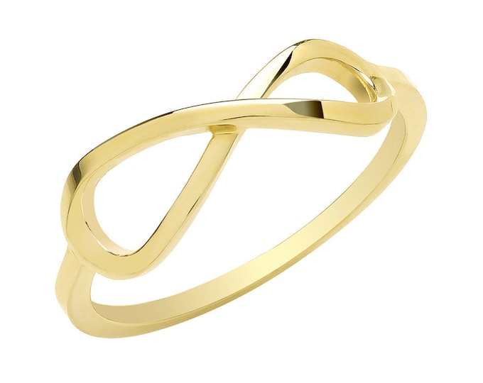 Ladies 9ct Yellow Gold Sideways Infinity Ring Hallmarked 375 - Real 9K Gold