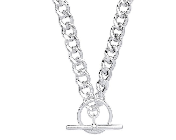925 Sterling Silver 18" T Bar Curb Chain Necklace Hallmarked