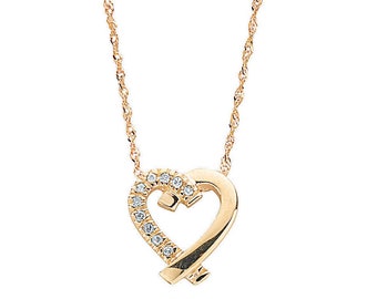 9ct Gold Yellow Gold Cross My Heart 0.05ct Diamond Set Pendant on 18" Necklace - Real 9K Gold