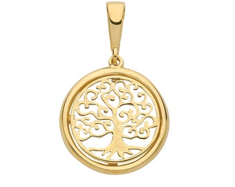 9ct Yellow Gold Round Filigree Design Cut Out Tree of Life Pendants