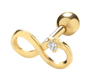 9ct Yellow Gold Helix Infinity Cz Cartilage 6mm Post Screw Back Single Stud Earring - Real 9K Gold