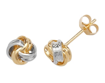 9ct 2 Colour Gold 5mm Twisted Ribbon Knot Stud Earrings - Real 9K Gold