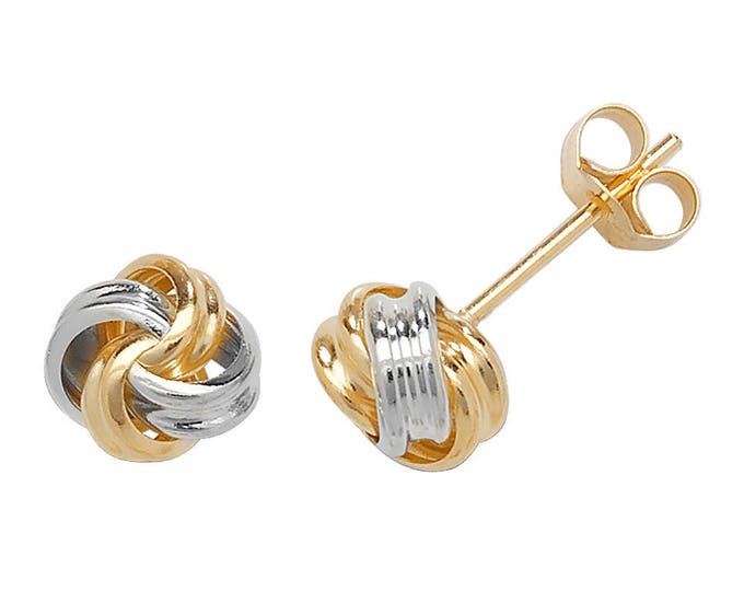 9ct 2 Colour Gold 5mm Twisted Ribbon Knot Stud Earrings - Real 9K Gold