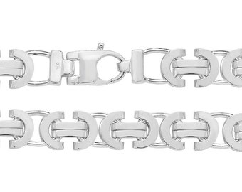 Gents Solid 925 Sterling Silver 8.5" Chunky Flat Byzantine Bracelet Hallmarked