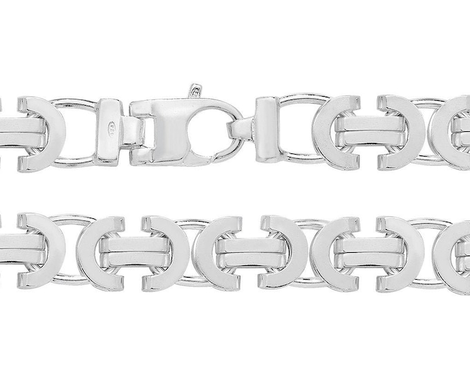 Gents Solid 925 Sterling Silver 8.5" Chunky Flat Byzantine Bracelet Hallmarked