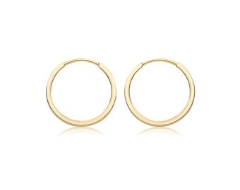 9K Gold 12mm Square Tube Threader Sleeper Hoop Earrings