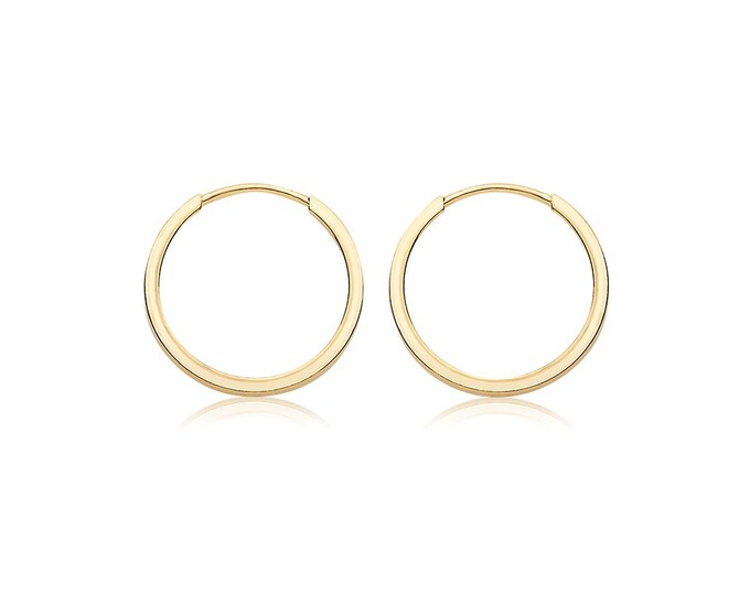 9K Gold 12mm Square Tube Threader Sleeper Hoop Earrings