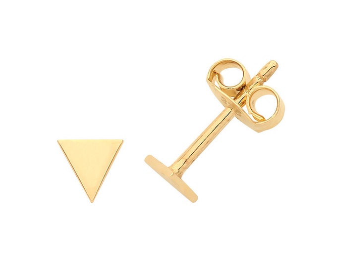 Small Pair of 9ct Yellow Gold Plain 5mm Triangle Stud Earrings - Real 9K Gold