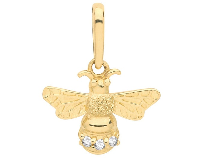 9ct Yellow Gold Cz Small 10x8mm Bumble Bee Charm Pendant - Real 9K Gold