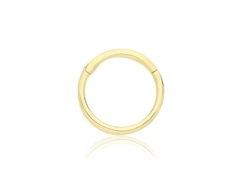 Single 9ct Yellow Gold 7mm Diameter Hinged Plain Septum Nose Ring- Real 9K Gold