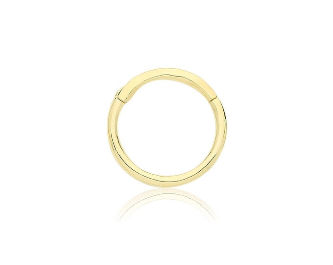 Single 9ct Yellow Gold 7mm Diameter Hinged Plain Septum Nose Ring- Real 9K Gold