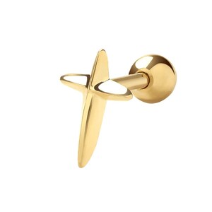 9K Yellow Gold Modern Cross Helix Cartilage 6mm Post Screw Back Single Stud Earring - Real 9K Gold