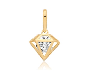 9ct Yellow Gold Small 8mm Diamond Shaped Pendant with Solitaire Cz - Real 9K Gold