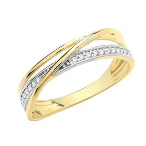 Ladies 9ct Yellow Gold Cz Crossover Eternity Ring Hallmarked - Real 9K Gold