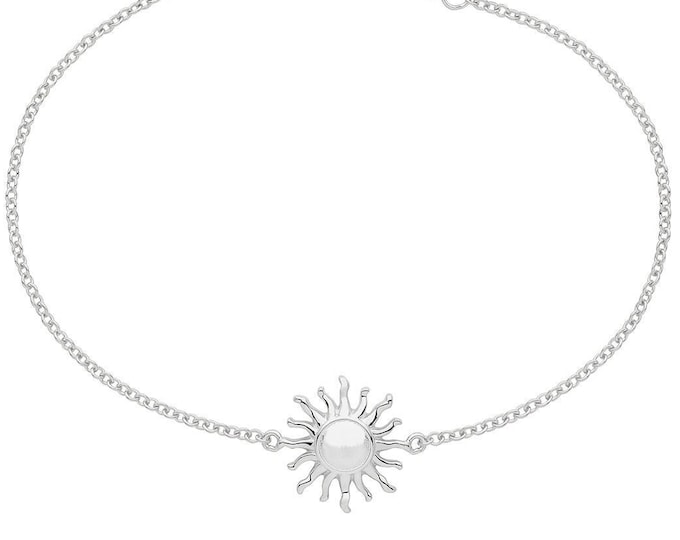 925 Sterling Silver Sunburst 7" Bracelet Rhodium Plated