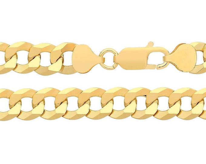 Gold Plated 925 Sterling Silver Chunky 8.8mm Wide Flat Curb Chain Necklaces - Choice of Lengths- Hallmarked