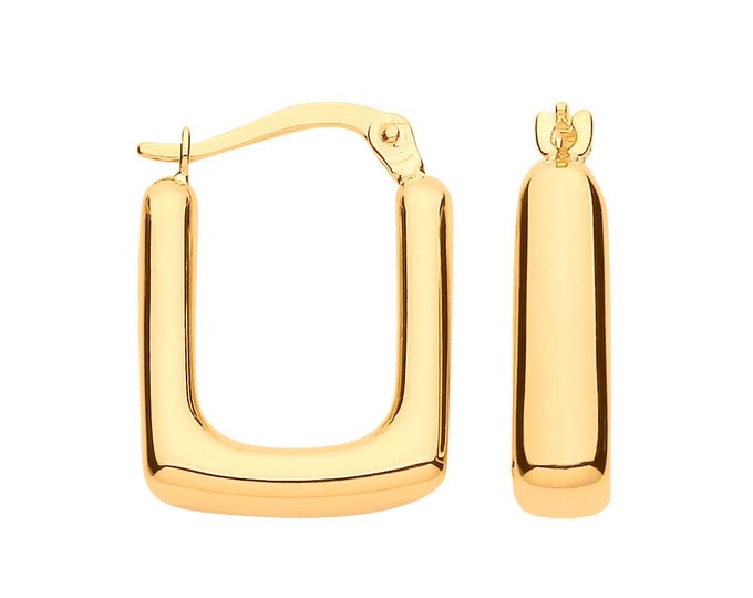 9ct Yellow Gold Chunky Plain 18mm Square Hoop Earrings - Real 9K Gold