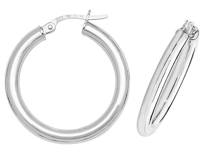 9ct White Gold 2mmTube Plain Hoop Earrings 8mm 10mm 15mm 20mm 25mm 30mm 35mm - Real 9K Gold