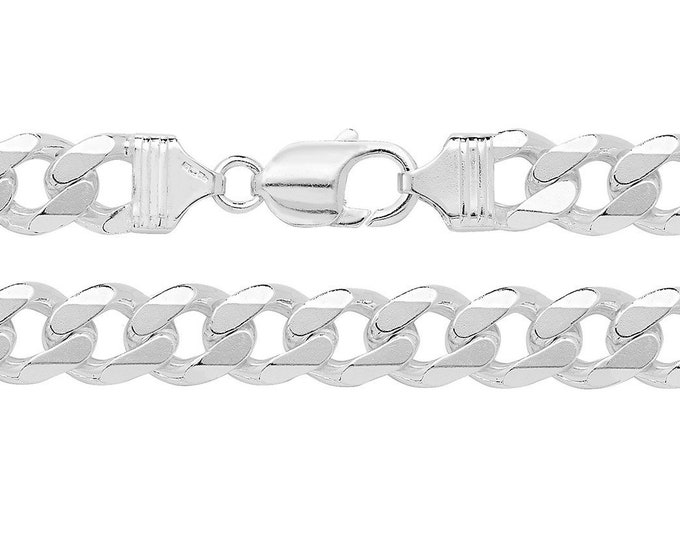 Gents Solid 925 Sterling Silver 8.7" Chunky  Close Curb Chain Bracelet Hallmarked