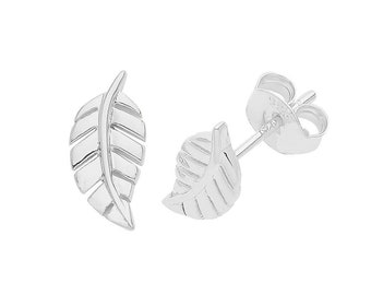 Rhodium Plated 925 Sterling Silver Small 8x5mm Leaf Stud Earrings