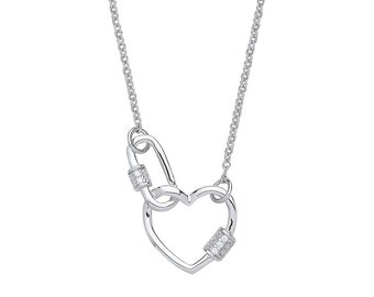 925 Sterling Silver Cz Paperclip & Heart 17" Chain Necklace