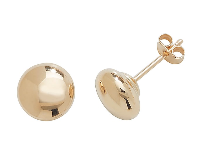 9ct Yellow Gold 6mm Plain Polished Button Stud Earrings - Real 9K Gold