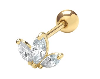 9ct Yellow Gold Helix Cz Lotus Flower Plant Cartilage 6mm Post Screw Back Stud Earring - Real 9K Gold