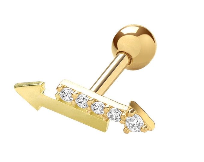 9ct Yellow Gold Helix Two Way Arrow Cz Cartilage 6mm Post Screw Back Single Stud Earring - Real 9K Gold