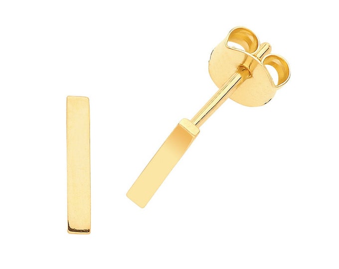 9ct Yellow Gold 8x2mm Plain Polished Gold Bar Stud Earrings - Real 9K Gold