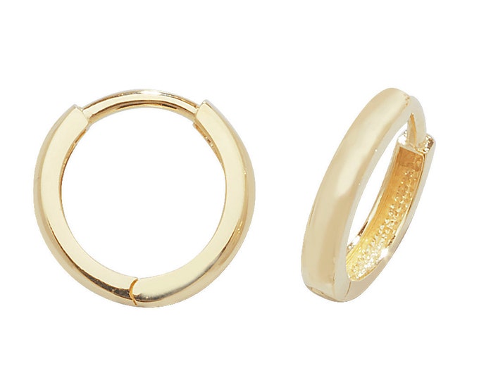 9ct Yellow Gold 8mm Plain D Shaped Hinged Hoop Earrings - Real 9K Gold
