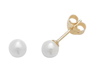 Classic 9ct Yellow Gold Cultured Pearl Stud Earrings 4mm 5mm 6mm - Real 9K Gold