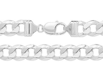 925 Sterling Silver Chunky 10mm Flat Curb Chain Necklaces - Choice of Lengths