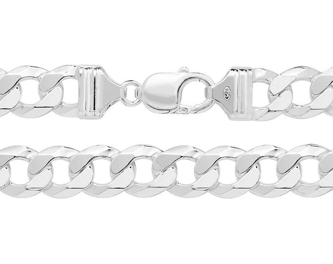 925 Sterling Silver Chunky 10mm Flat Curb Chain Necklaces - Choice of Lengths