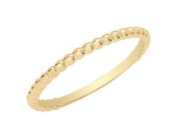 Ladies 9ct Yellow Gold 1.6mm Plain Polished Bobble Bead Ribbed Ring Hallmarked 375 - Real 9K Gold