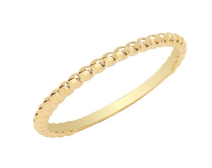 Ladies 9ct Yellow Gold 1.6mm Plain Polished Bobble Bead Ribbed Ring Hallmarked 375 - Real 9K Gold