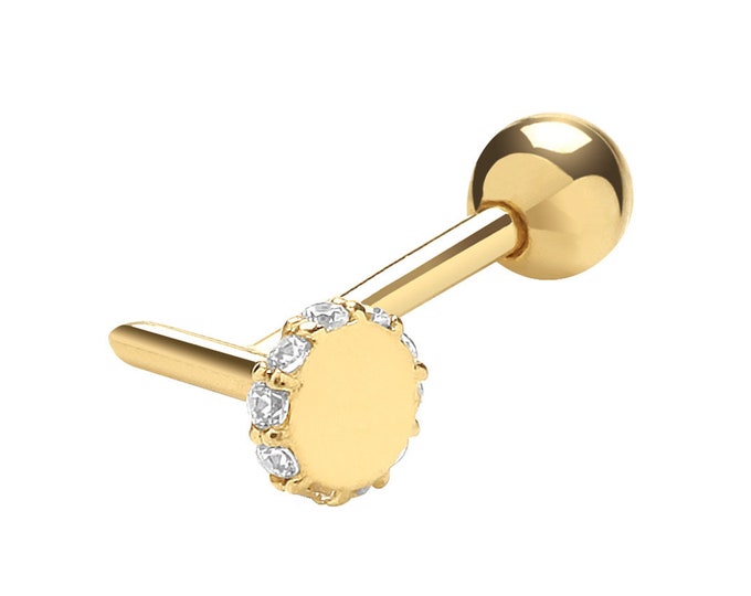 9ct Yellow Gold Cz Drawing Pin Helix Cartilage 6mm Bar Single Stud Screw Back Earring - Real 9K Gold