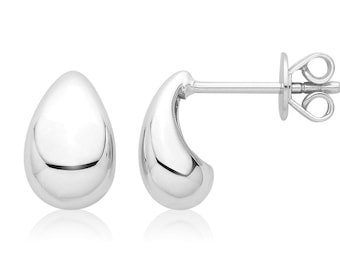Modern 925 Sterling Silver 10x7mm Plain Polished Tear Drop Stud Earrings Rhodium Plated