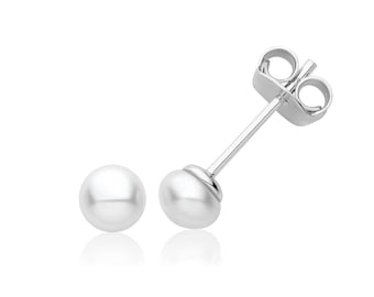 Rhodium Plated 925 Sterling Silver Freshwater Pearl Stud Earrings 6mm, 7mm, 8mm