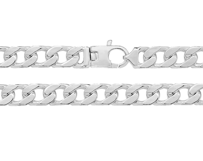 925 Sterling Silver 8mm Flat Square Curb Chain Necklaces Hallmarked - Choice of Lengths