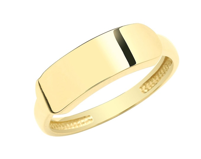 9ct Yellow Gold 2mm Band Plain Rectangular ID Signet Ring Hallmarked - Real 9K Gold