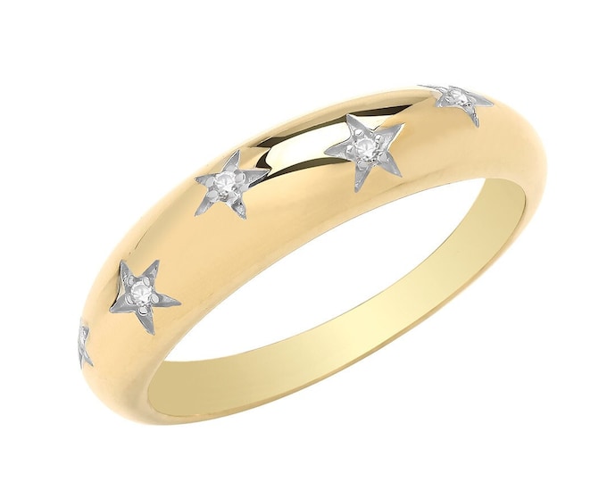 9ct Yellow Gold 2.4mm Shank Domed Cz Star Ring Hallmarked - Real 9K Gold