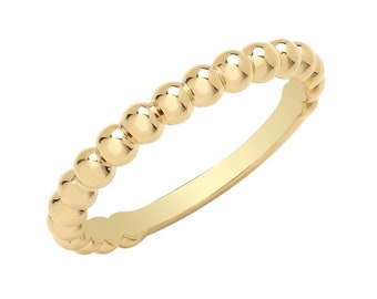 Ladies 9ct Yellow Gold 2.5mm Plain Polished Bobble Bead Ribbed Ring Hallmarked 375 - Real 9K Gold