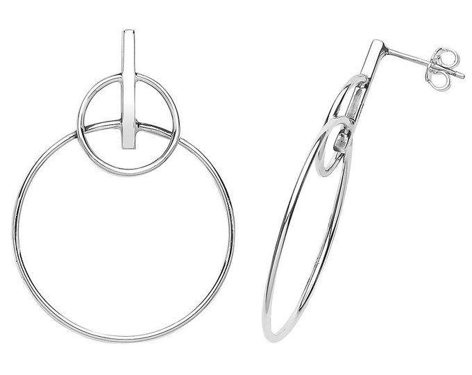 925 Sterling Silver Double Circle 40mm Drop Earrings