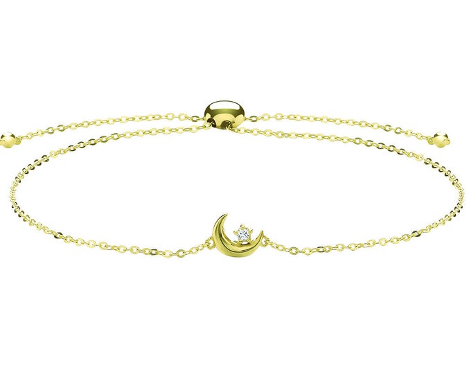 Ladies 9ct Yellow Gold Constellation Cz Moon & Star Slider Toggle 7" Bracelet - Real 9K Gold