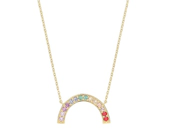 9ct Yellow Gold Multi Color Cz Rainbow Charm 15.5" to 17.5" Necklace Hallmarked - Real 9K Gold