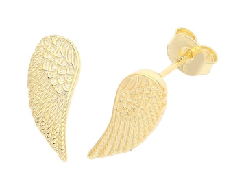 Gold Plated 925 Sterling Silver Angel Wings Stud Earrings 12x6mm