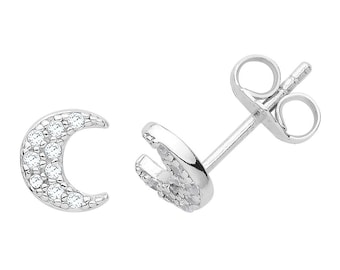 925 Sterling Silver 5x4mm Pave Cz Half Moon Shaped Stud Earrings