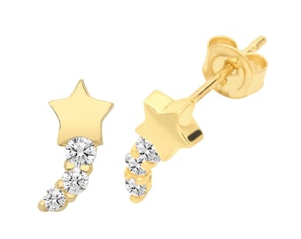 9ct Yellow Gold Interstellar Cz Shooting Stars Stud Earrings - Real 9K Gold
